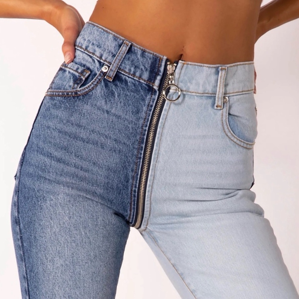 REVICE High Rise Two-Tone Yin Yang Jeans - Dark and Light Blue